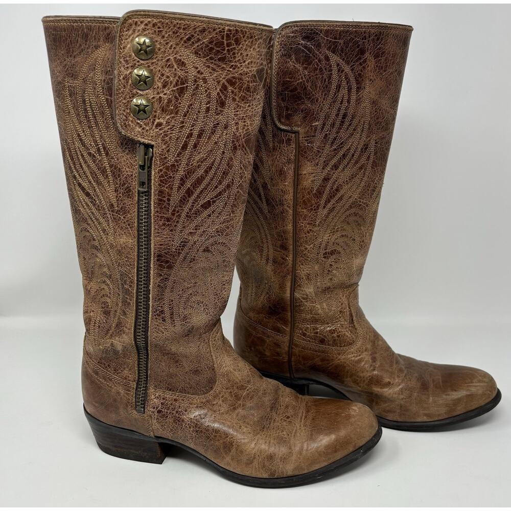 Ariat Uproar Leather Distressed Western Riding Boots Size 8B Brown Cowgirl Stars